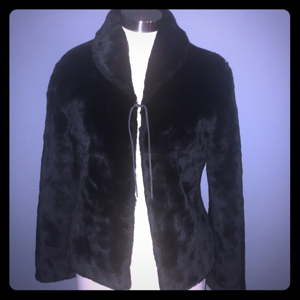 Guess Glamour size large black faux fur jacket